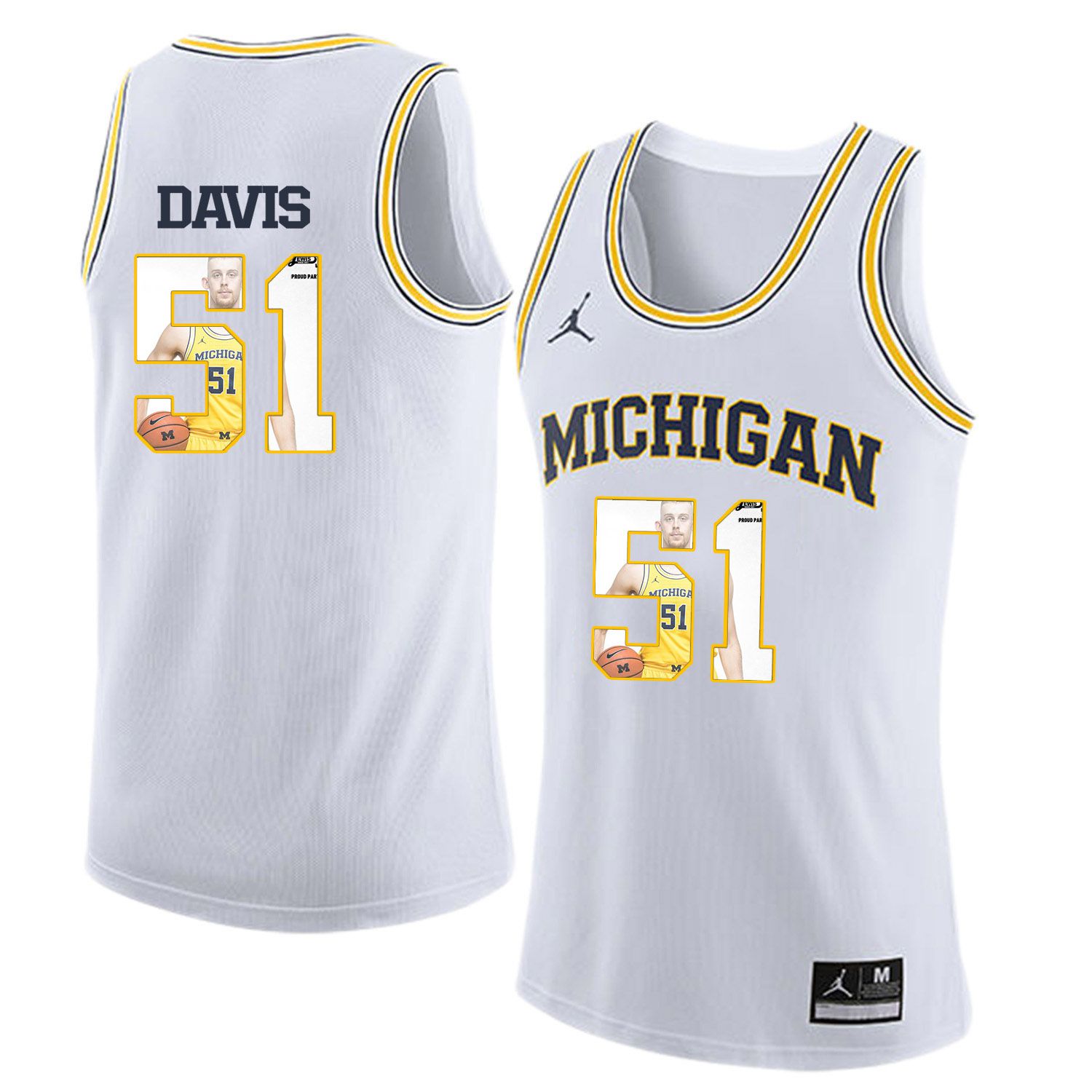 Men Jordan University of Michigan Basketball White 51 Davis Fashion Edition Customized NCAA Jerseys